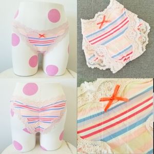 Victoria's Secret Vintage Stripe Cheekini Bikini Panty Lace Scrunch Ruching NWT